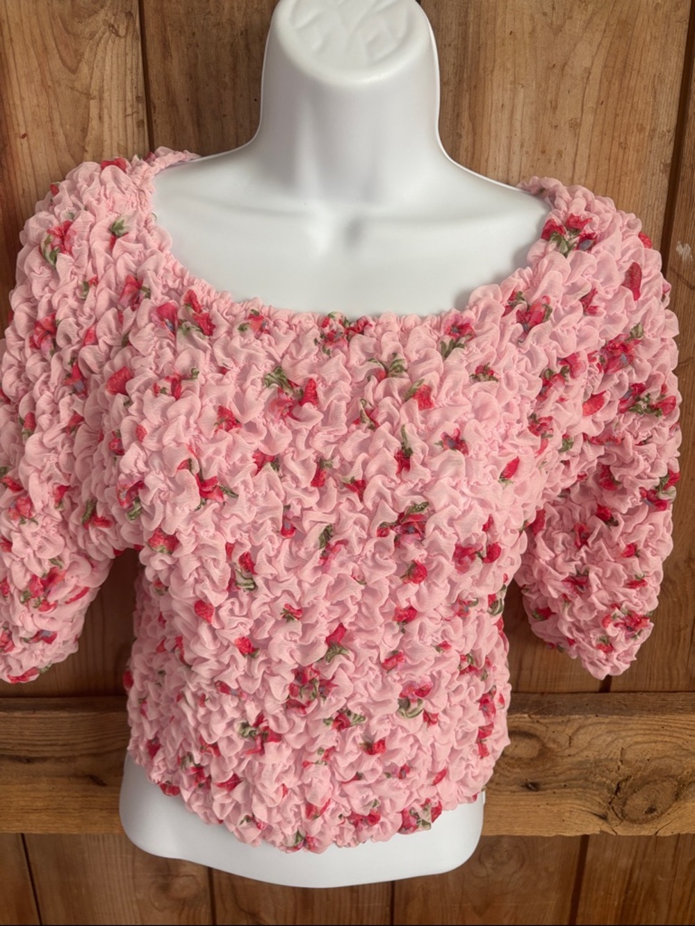 Free People Rosie Posie Pink Floral Ruched Crop Top - Picture 3 of 8